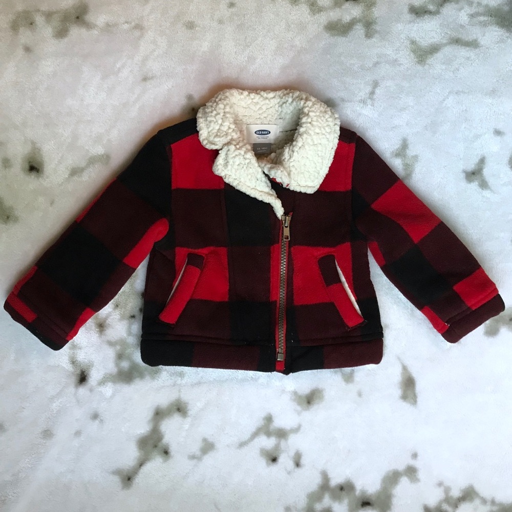 2/$25 Old Navy Red Plaid Jacket - Size 12-18M